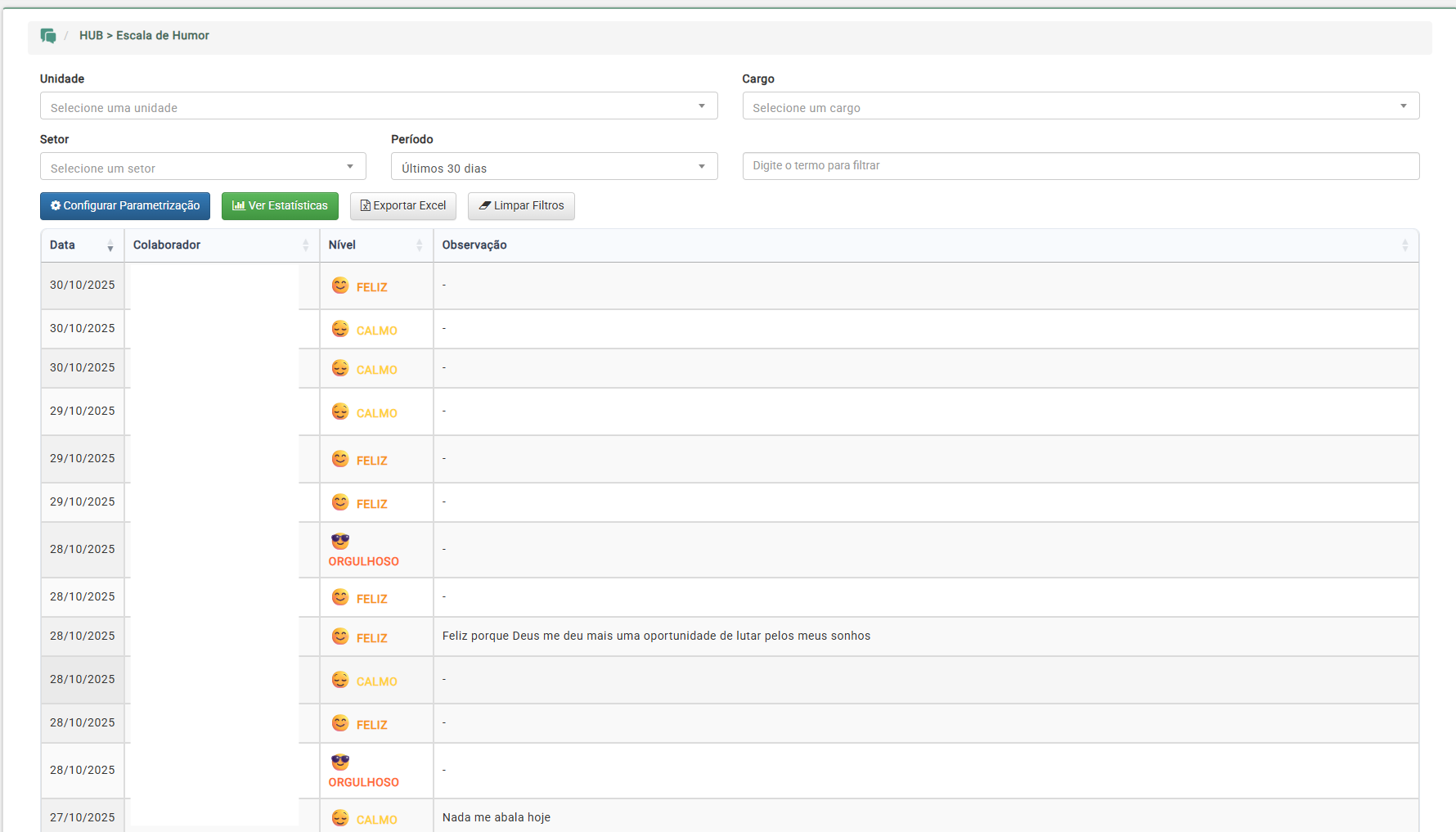 Listagem da Escala de Humor