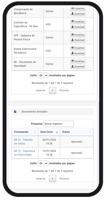Documentos e vencimentos no HUB - lista