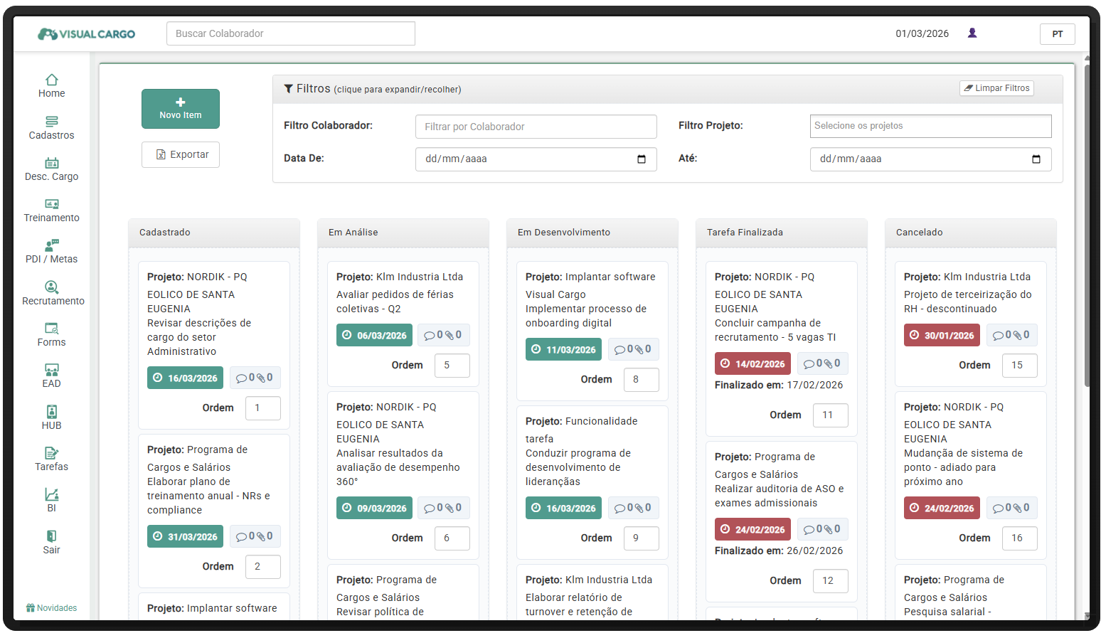 Módulo de Tarefas - Painel Kanban no Visual Cargo