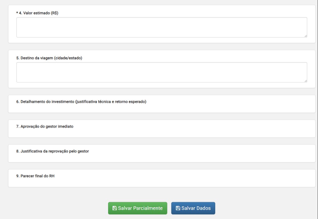 Etapas do workflow de despesas